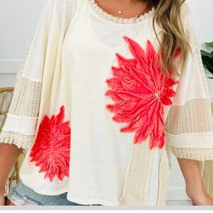Oli & Hali Cream Pullover with Red Floral Design